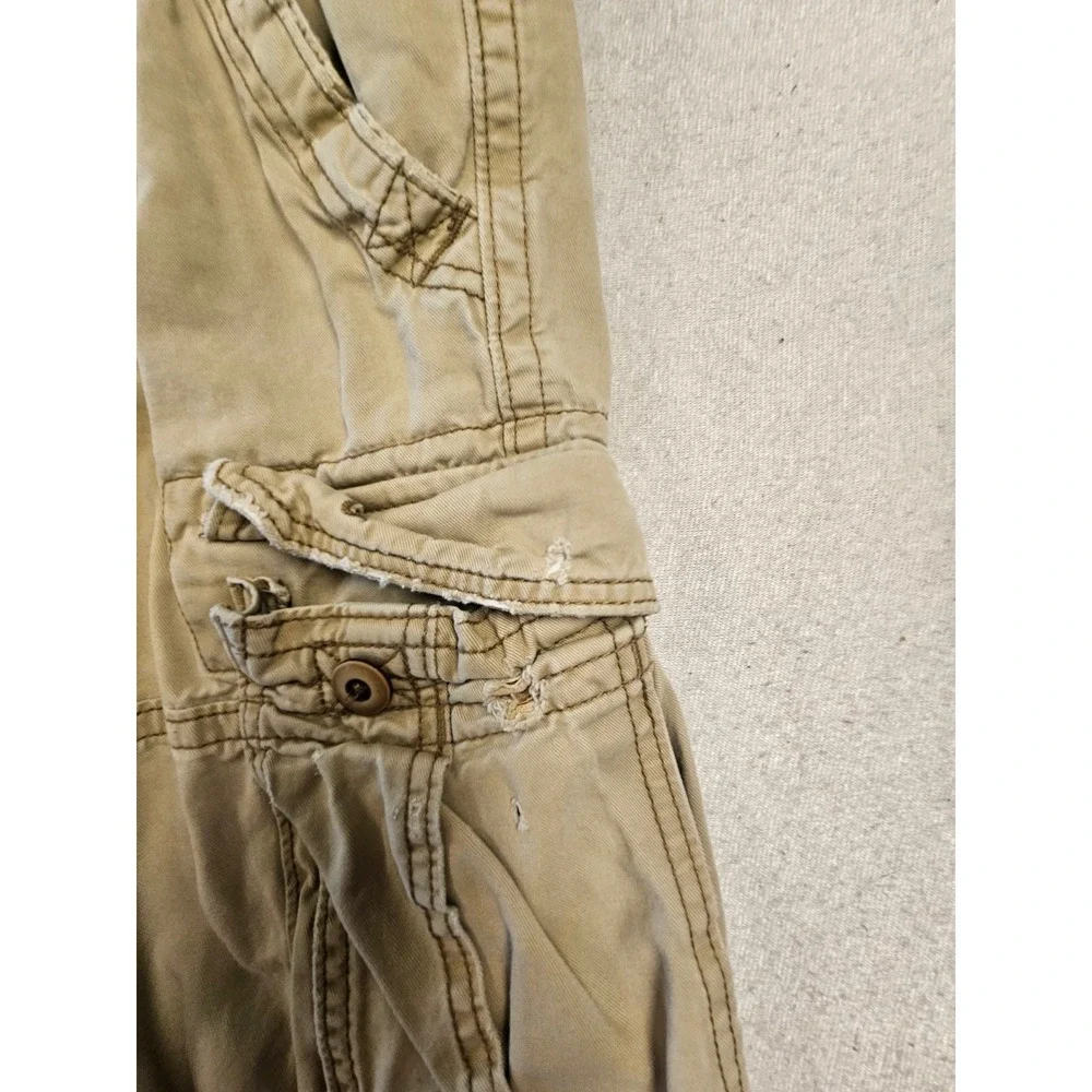 Hollister Mens Cargo Shorts Khaki Tan Size 32 Utility Pockets Distressed Logo